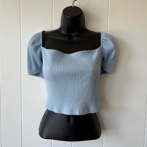 H&M Light Blue Ribbed Cropped Top | Size XL - Picture 1 of 6
